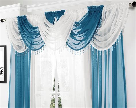 Ians Emporium Teal Voile Curtain Swag with Crystal Beaded Trim: Amazon.co.uk: Kitchen & Home ...