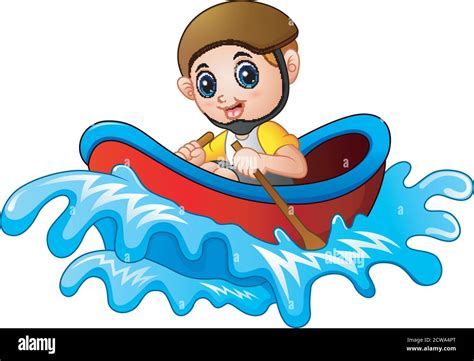 Cartoon little boy rowing a boat on a white background Stock Vector Image & Art - Alamy