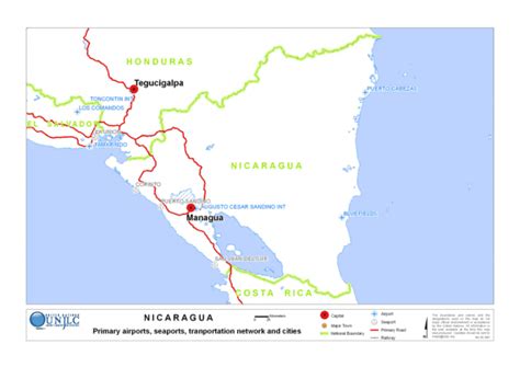 Nicaragua: Primary airports, seaports, transportation network and cities (as of 18 Mar 2008 ...