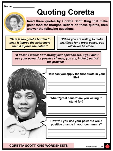 Coretta Scott King Worksheets & Facts | Life, Advocacy, Legacy