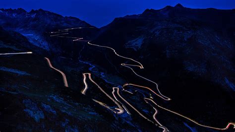 Mountain road and mountain ranges, mountains, night, long exposure, road HD wallpaper ...