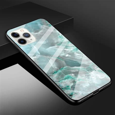 For iPhone 11 Pro Marble Pattern Glass Protective Case (Cyan) – Alexnld.com