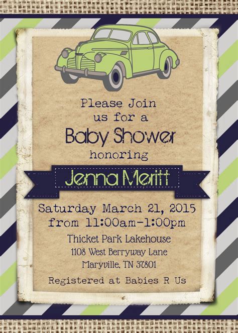 Vintage Car Baby Shower Invitation printable 5x7 | Etsy