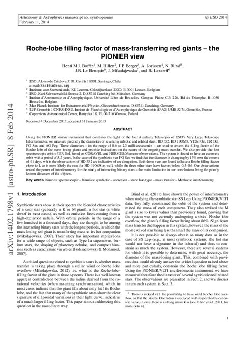 (PDF) Roche-lobe filling factor of mass-transferring red giants: the PIONIER view | Alain ...