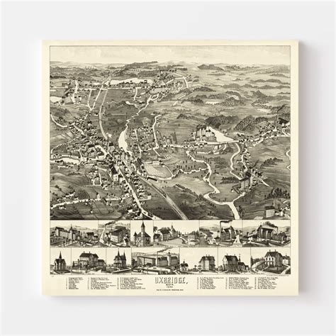 Vintage Map of Uxbridge, Massachusetts 1880 by Ted's Vintage Art in 2022 | City map art, Vintage ...