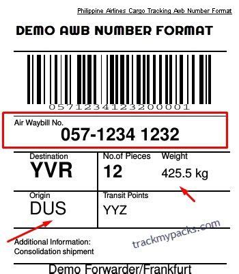 Philippine Airlines Fraktspårning, Track Trace Air Way Bill