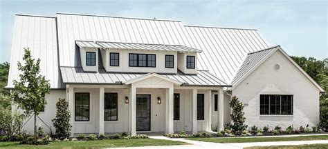 White brick and metal roof | Farmhouse style house, Exterior house renovation, Brick house colors