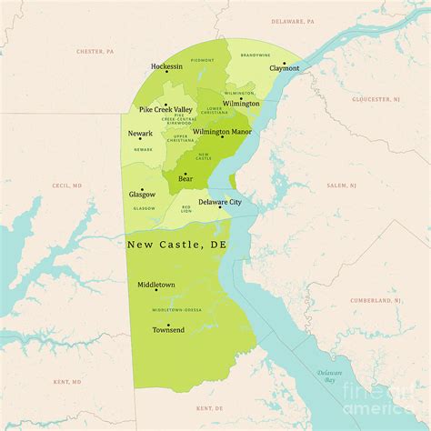 DE New Castle County Vector Map Green Digital Art by Frank Ramspott ...