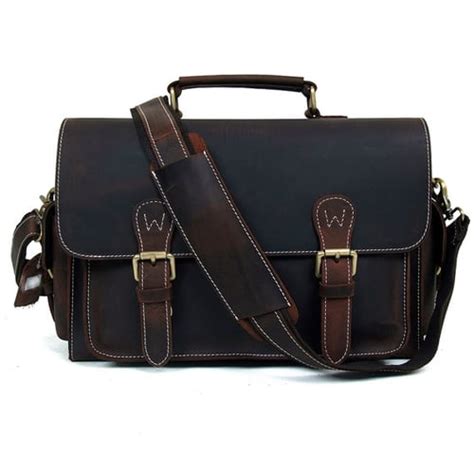 Genuine Leather DSLR Camera Bag Leather Briefcase Messenger Bag 6919 ...