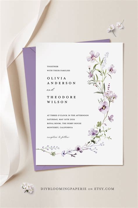 Lavender Wedding Invitation Template, Sage Green Wedding Invite, Purple Wildflower Wedding ...