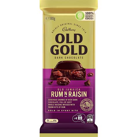 Calories in Cadbury Old Gold Dark Chocolate Old Jamaica Rum 'n' Raisin calcount