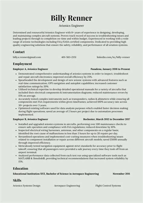 Avionics Engineer Resume (CV) Example and Writing Guide