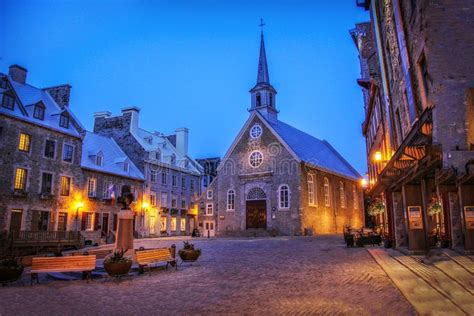 Place-Royale Public Square in Quebec City Canada at Night Stock Image - Image of public, tourism ...