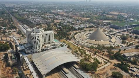 The Gandhinagar Capital railway station in Gujarat, India. : trains