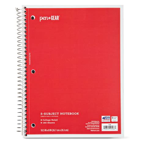 Pen + Gear 5-Subject Spiral Notebook, College Ruled, Red, 180 Sheets ...