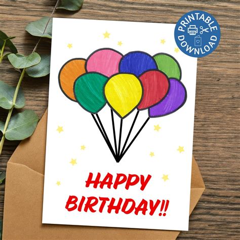 Printable Happy Birthday Balloons Greetings Card - Etsy