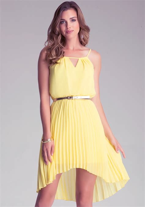 Bebe Pleated Hilo Cutout Dress in Yellow | Lyst