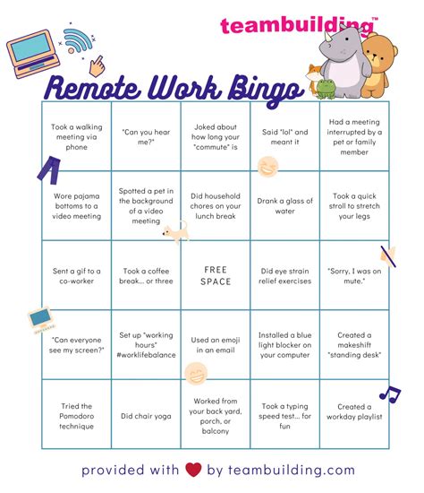 Remote Work Bingo: Free Template + Rules » teambuilding.com