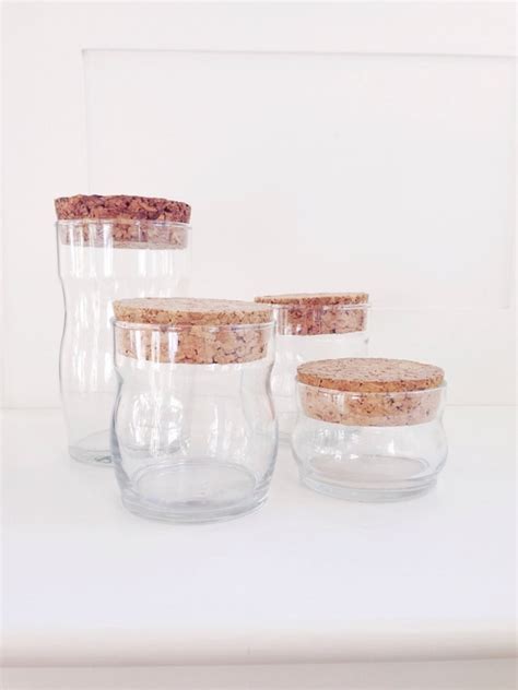 Vintage glass jars with cork lids collection