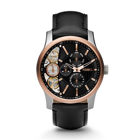 Fossil Mechanical Twist Leather Watch Black | Quadeo