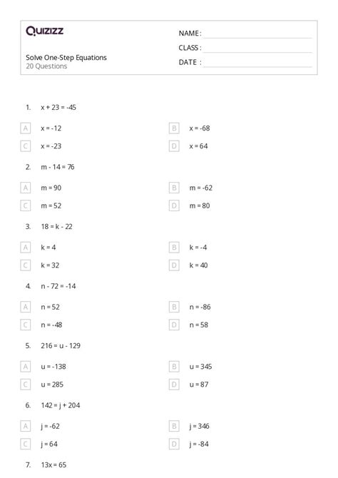 50+ One-Step Equations worksheets for 8th Grade on Quizizz | Free & Printable