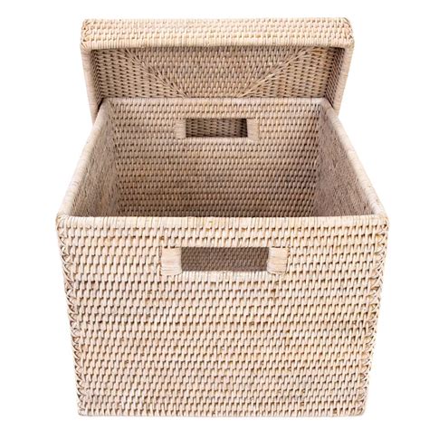 Rattan File Box with Lid and Cutout Handles | Storage baskets with lids, Cute storage boxes ...