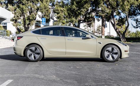 Tesla Model 3 Satin Khaki Green — Elite Wraps