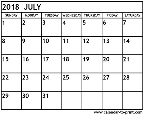 July 2018 Calendar Printable