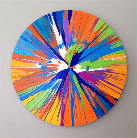 Round Spin Painting Large Abstract Blue Green Orange 20