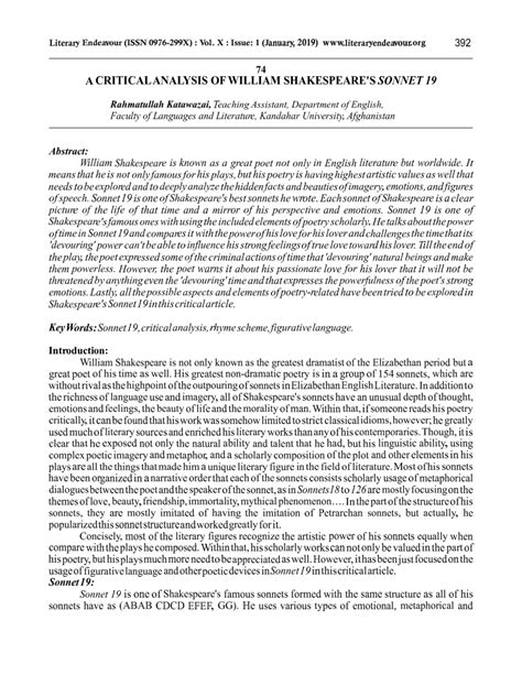 (PDF) 2019-01 74.A CRITICAL ANALYSIS OF WILLIAM SHAKESPEARE’S SONNET 19