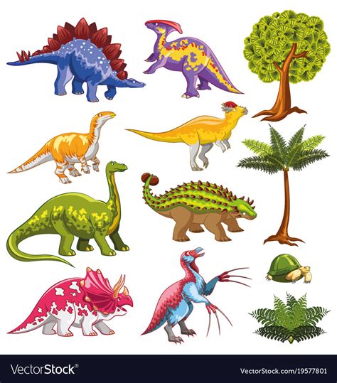 Herbivorous dinosaurs set Royalty Free Vector Image