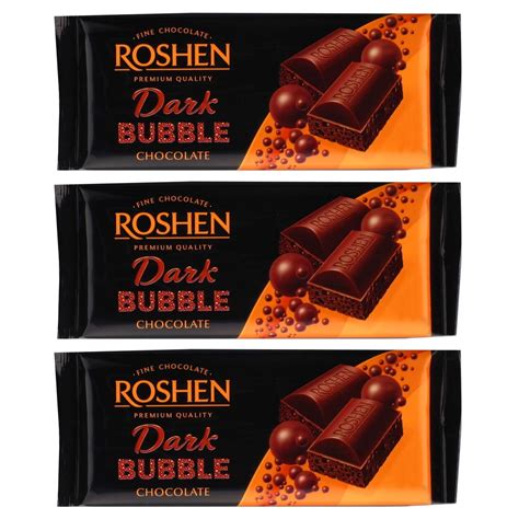 Roshen "Aerated" Fine Dark Chocolate Bar, Kosher and Halal (2.81 oz/80 grams) Pack of 3 ...