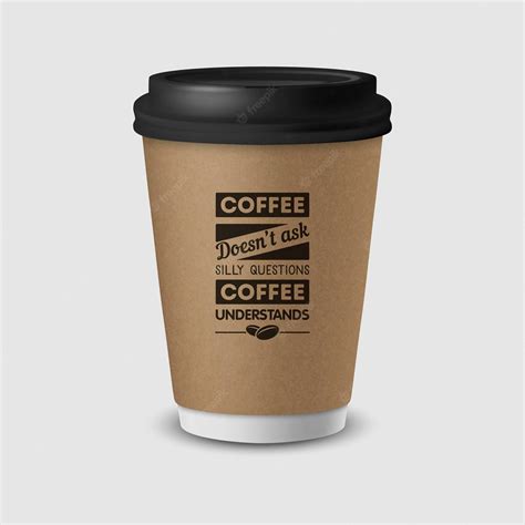 Premium Vector | Vector 3d Realistic Brown Paper Disposable Cup with Black Lid Isolated on White ...