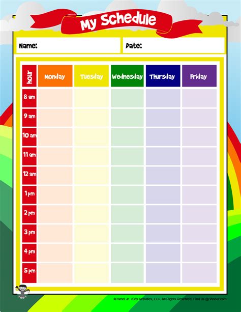 Printable Elementary School Schedule | Woo! Jr. Kids Activities : Children's Publishing