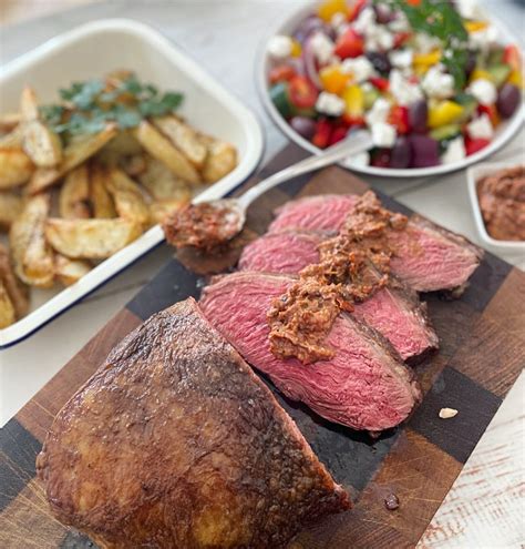 Roast Beef Rump Cap with Roast Capsicum Tapenade and Village Salad