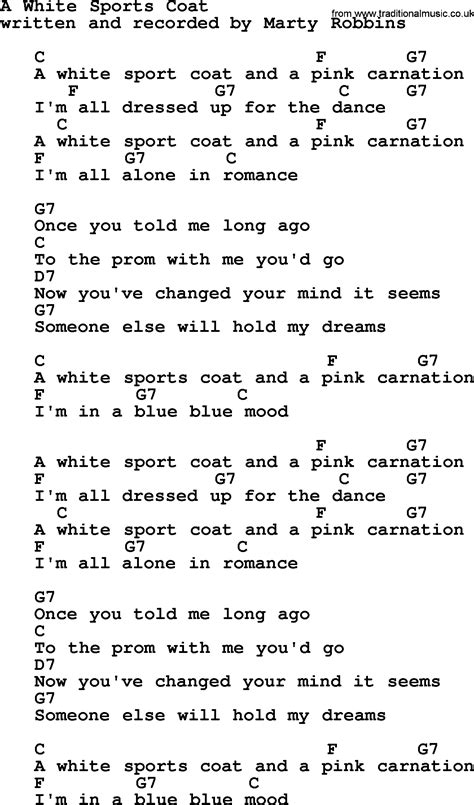 A White Sports Coat, by Marty Robbins - lyrics and chords