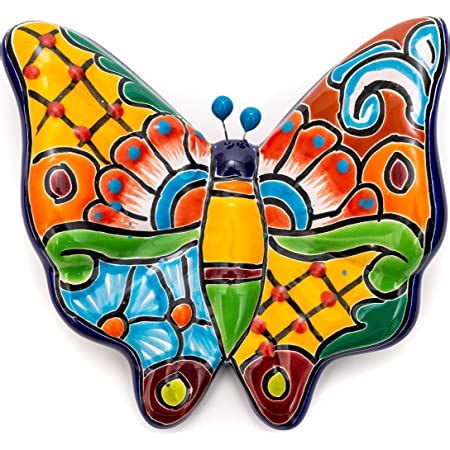 Amazon.com: Enchanted Talavera Frog Pottery Hand Painted Mexican Ceramic Garden Frog Butterfly ...