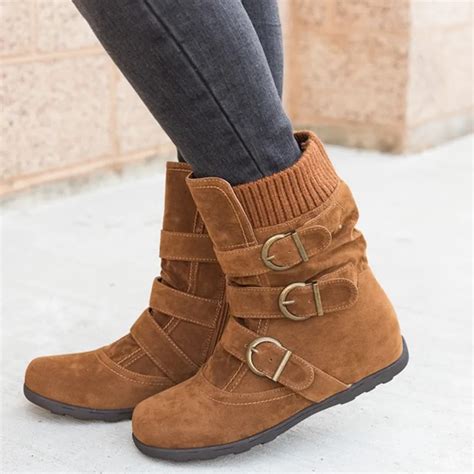 COSIDRAM Women Warm Faux Suede Ankle Snow Boots Female Comfortable ...