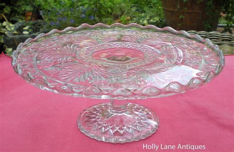 Vintage Pressed Glass Pedestal Cake Stand Horsemint Pattern | Etsy