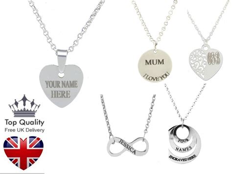 Personalised Engraved Name Necklace Silver Plated, Heart Love Tree,Disc Gift UK | eBay | Diamond ...