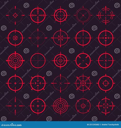 Crosshair, Gun Sight Vector Icons. Bullseye, Red Target or Aim Symbol ...