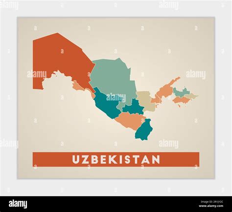 Uzbekistan poster. Map of the country with colorful regions. Shape of ...