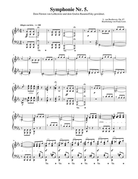 Beethoven/Liszt - 5th Symphony sheet music for Piano download free in ...