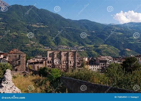 Aosta, the Aosta Valley, Italy, Europe, Ruins, Old, Roman Amphitheater ...