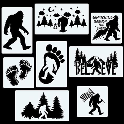 CINPIUK 8PCS Bigfoot Stencils Painting on Wood, Reusable Sasquatch Templates for Christmas Home ...