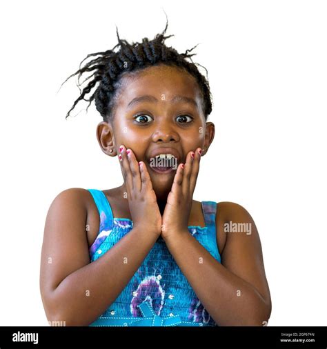 Close up portrait of surprised african kid with hand on face. Little ...