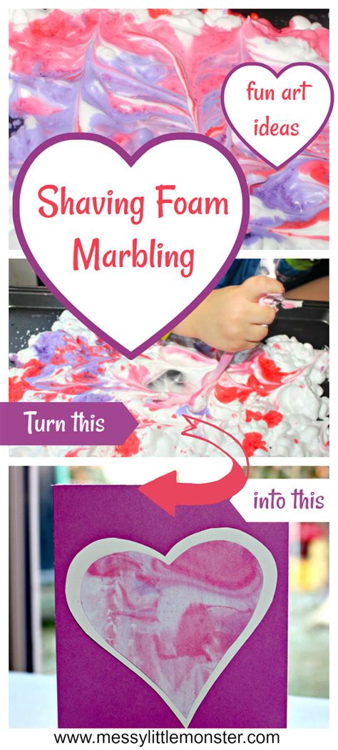 Easy kids marbled heart craft using shaving foam. A fun art and sensory ...