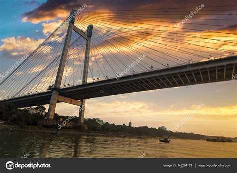 Vidyasagar setu (bridge) as seen from a boat on river Hooghly at ...