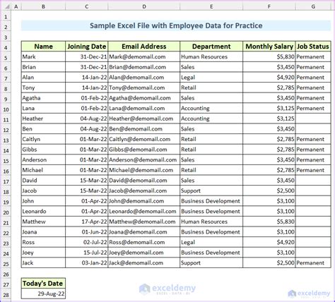 Sample Excel File with Employee Data for Practice - ExcelDemy