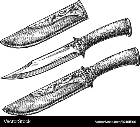 Hand-drawn vintage knife sketch edged weapon Vector Image